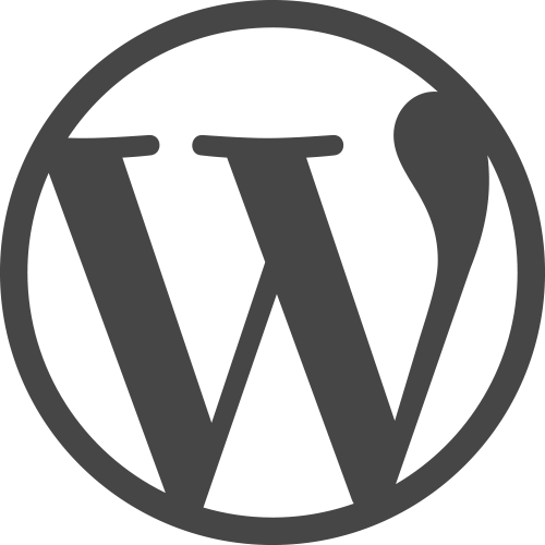 The WordPress logo: A grey circle around a grey stylised W